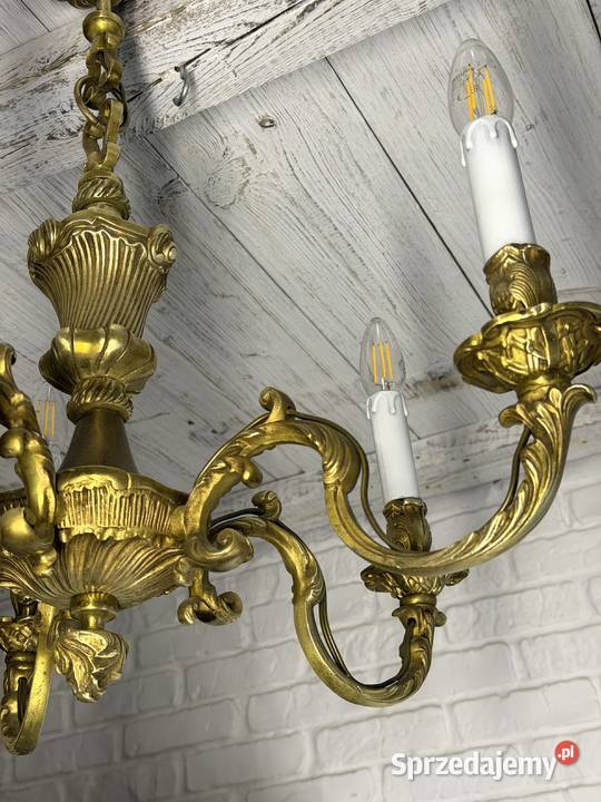 Francuski Żyrandol 56 ciężki mosiądz 5ram Antyk Lampy wiszące Poznań sprzedam