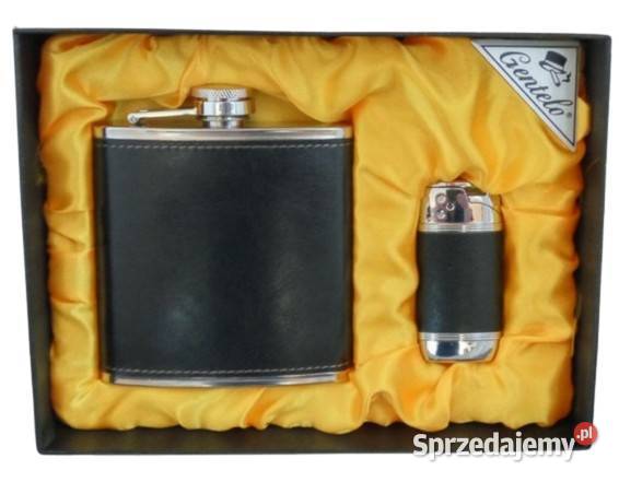 Piersiówka 180 ml Obszyta Czarną Skórą z śląskie