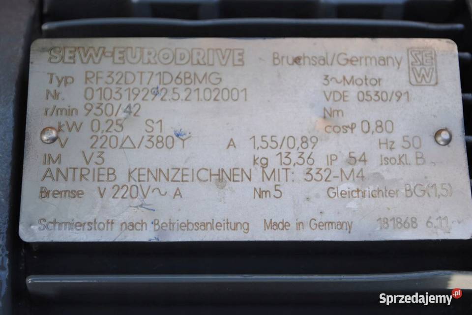Motoreduktor kołnierzowy 025kw 42obr hamulec SEW lubuskie Kargowa