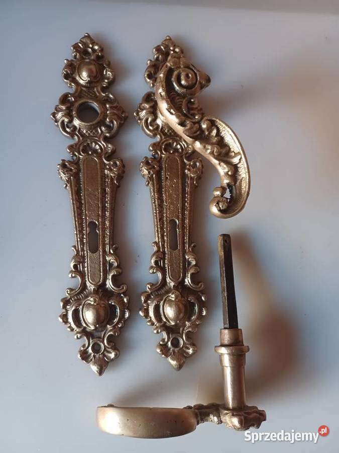 Komplet pięknych mosiężnych starych klamek i Klamki i uchwyty