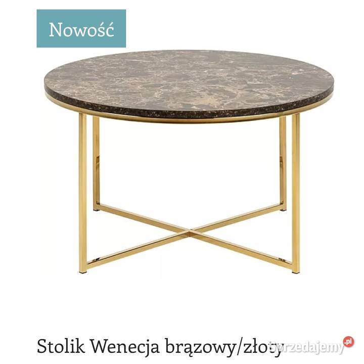 Designerski złoty stół marmur brązowy stolik kawowy