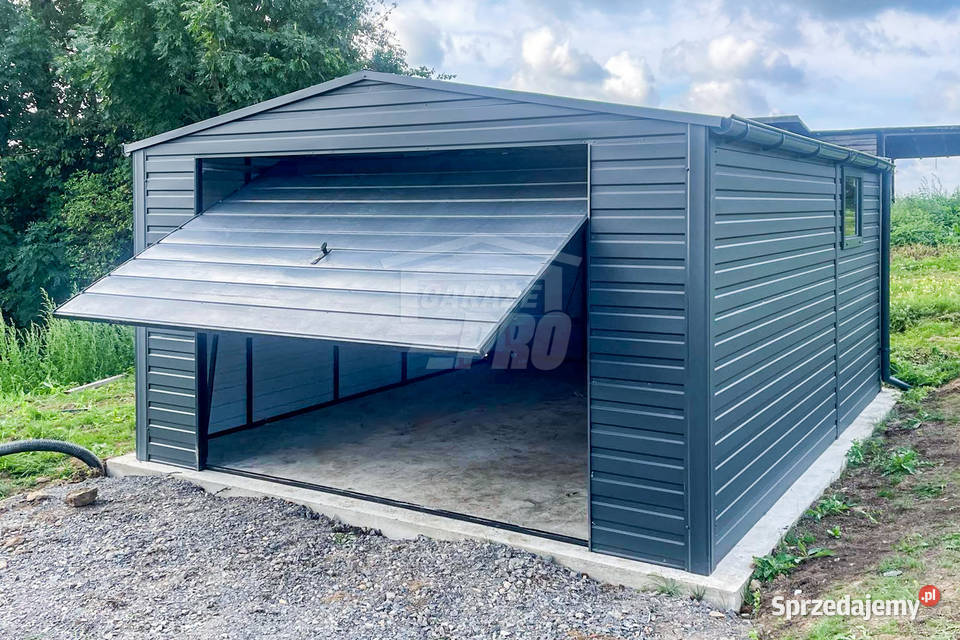 Garaż blaszany 45x5m Brama uchylna okno antracyt blacha Łuków