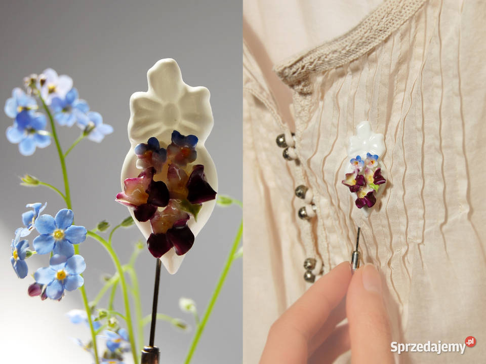 Porcelanowa broszka Coalport kwiaty fiołki Lublin