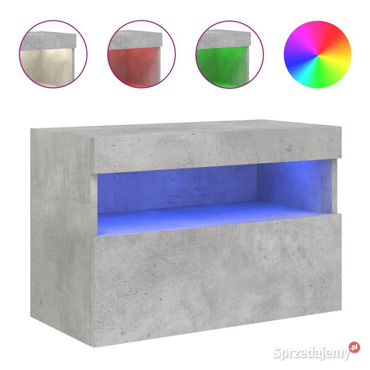 Ścienna szafka TV z LED szarość betonu 60x30x40 RTV Warszawa