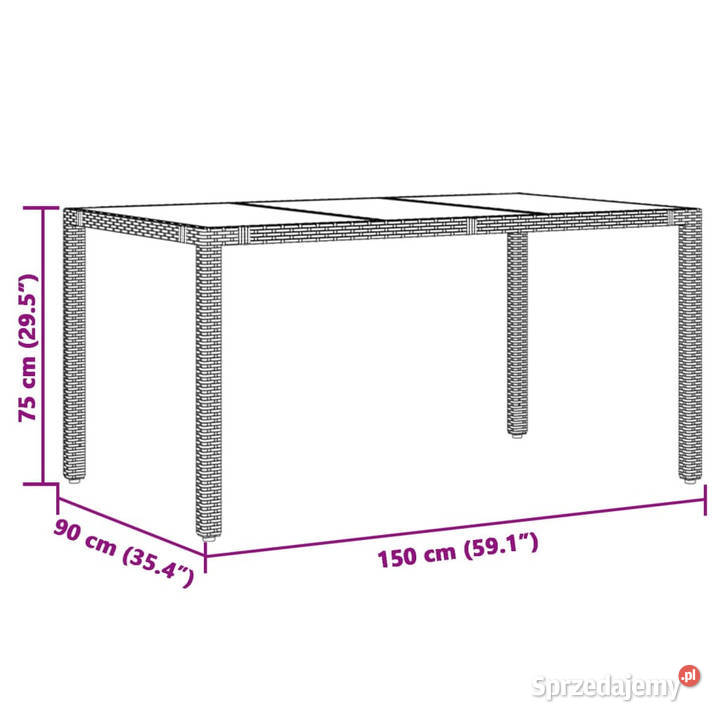 Stół ogrodowy ze szklanym blatem szary 150x90x75 Warszawa