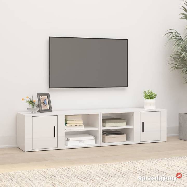 Szafki pod TV 2 białe wysoki połysk 80x315x36 Dom i Ogród Warszawa