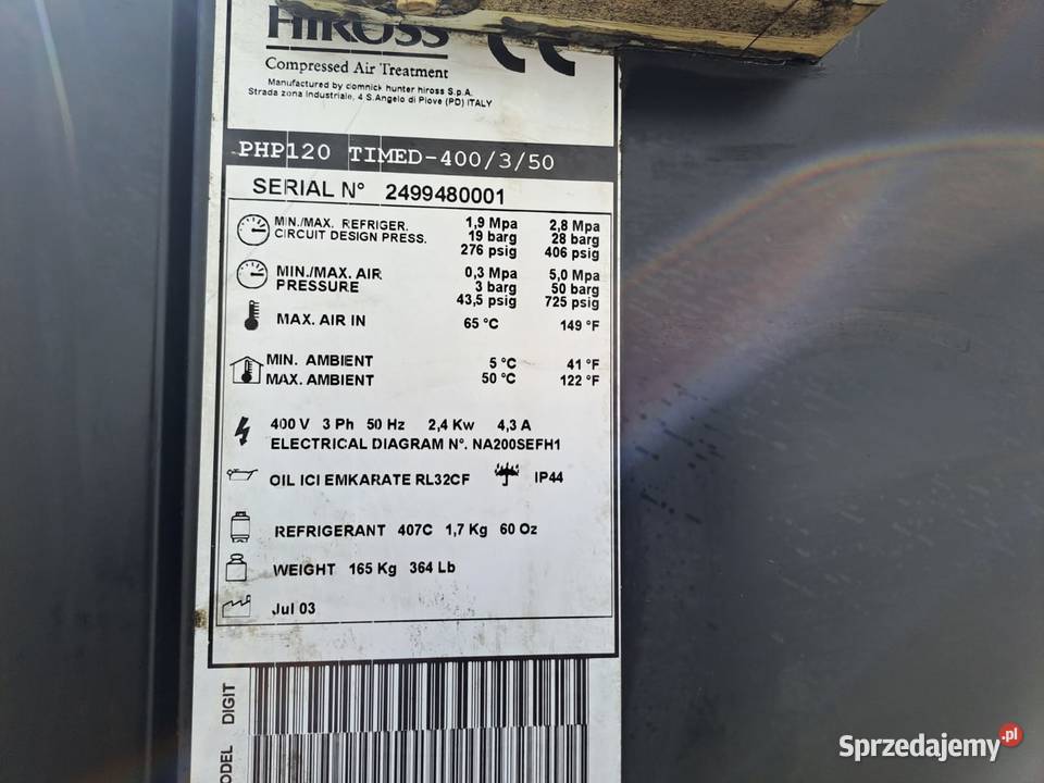 Osuszacz ziębniczy HIROSS PHP120 50 bar 2003 Kraków