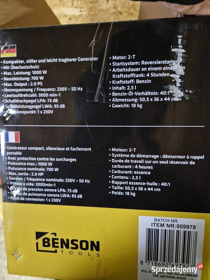 Agregat prądotwórczy benson 1000 wat benzynowy Głogowa sprzedam