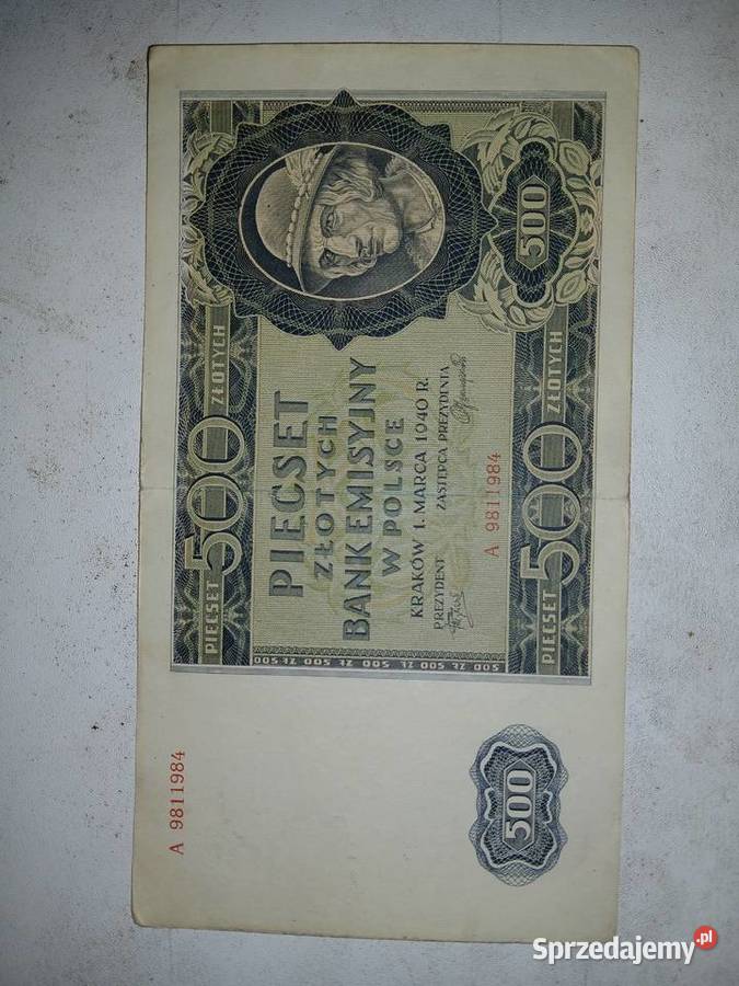 Banknot 500zl Kraków 1 marca 1940zl Antyki