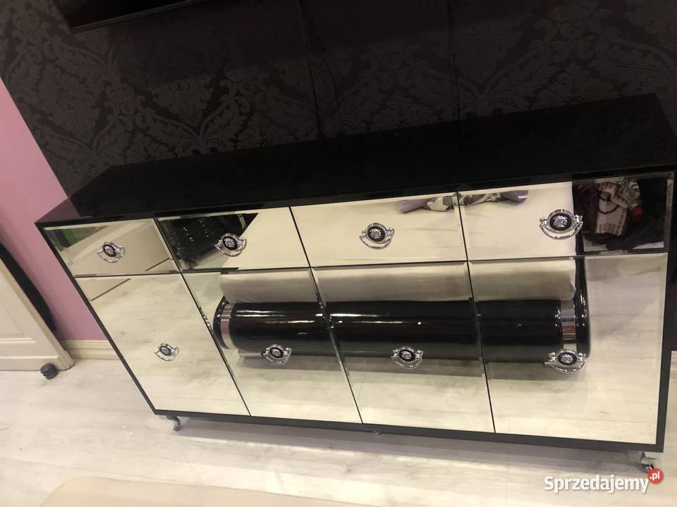 Komoda czarna glamour lustra nowoczesna kołatka 40cm Komody
