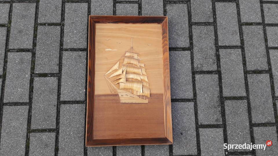 Stary obrazek ze słomki Żaglowiec PRL pomorskie Gdynia