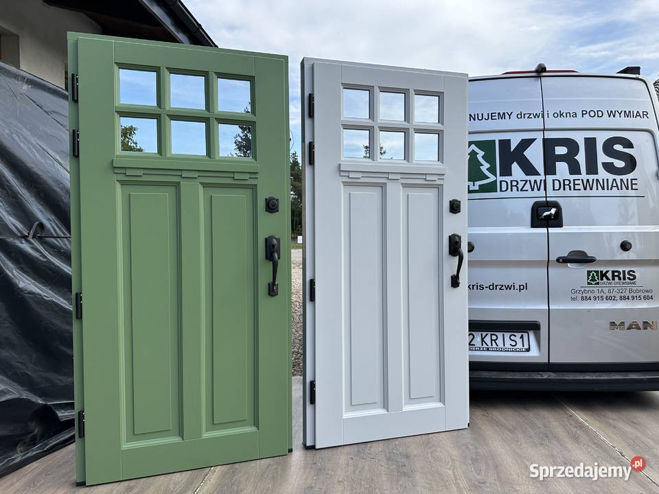 Drzwi drewniane zewnętrzne z klamką schlage CAŁA Poznań