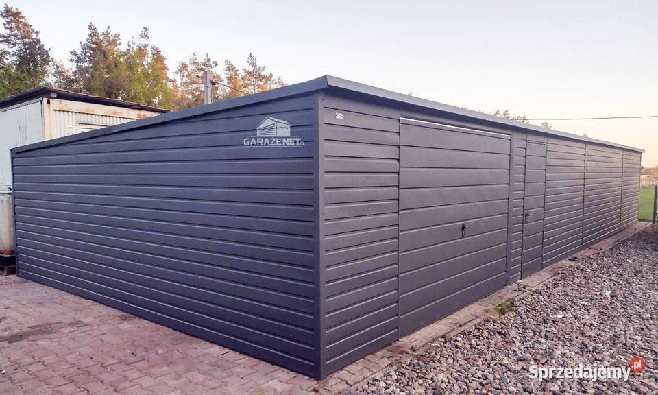 GARAŻ BLASZANY 15m x 6m SPAD TYŁ Brama uchylna Łapanów