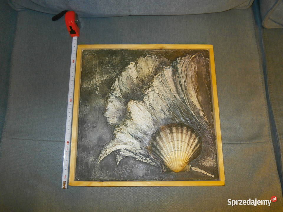 Obraz w ramie płótno Obraz z muszlą sygnowany Łódź sprzedam