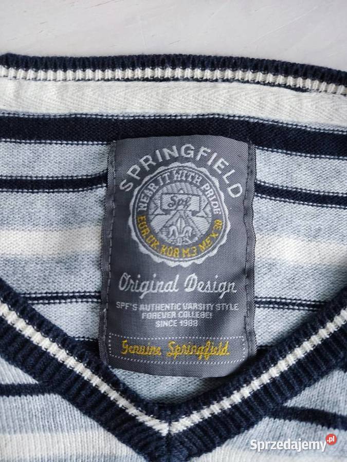 Sweter serek Springfield w paski szaro kremowo biały opolskie Głuchołazy sprzedam