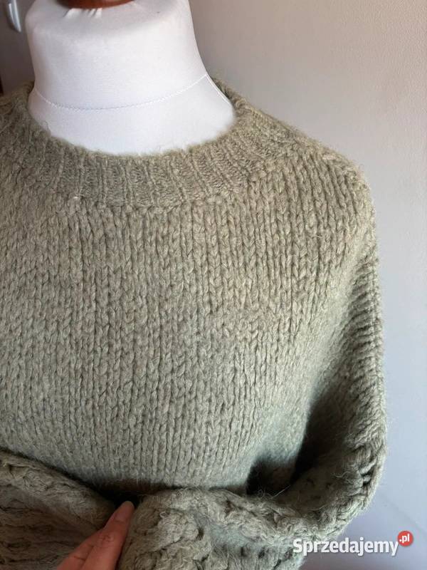 Sweter damski ciepły gruby splot oversize kolor zielony Swetry i golfy