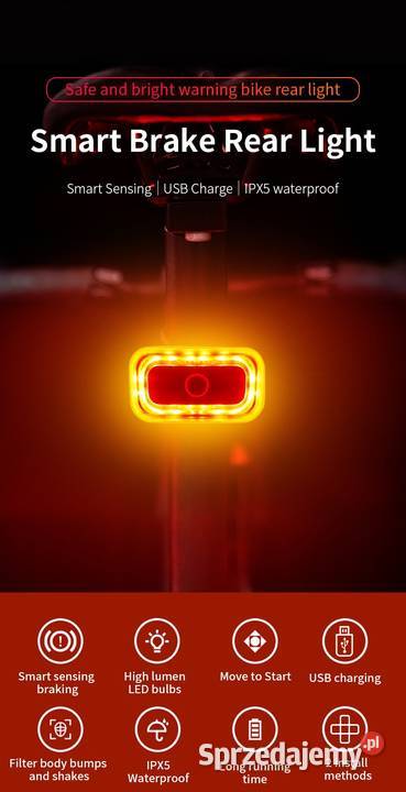 Światło rowerowe lampka USB LED z hamulcem stop Części i akcesoria Zawiercie