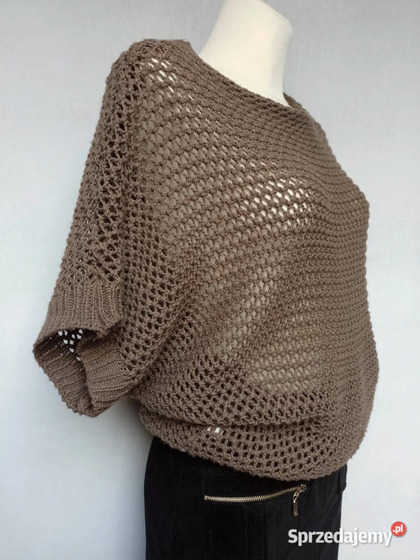 Sweter nietoperz dziurki Made in Italy brązowy/beżowy śląskie Chorzów