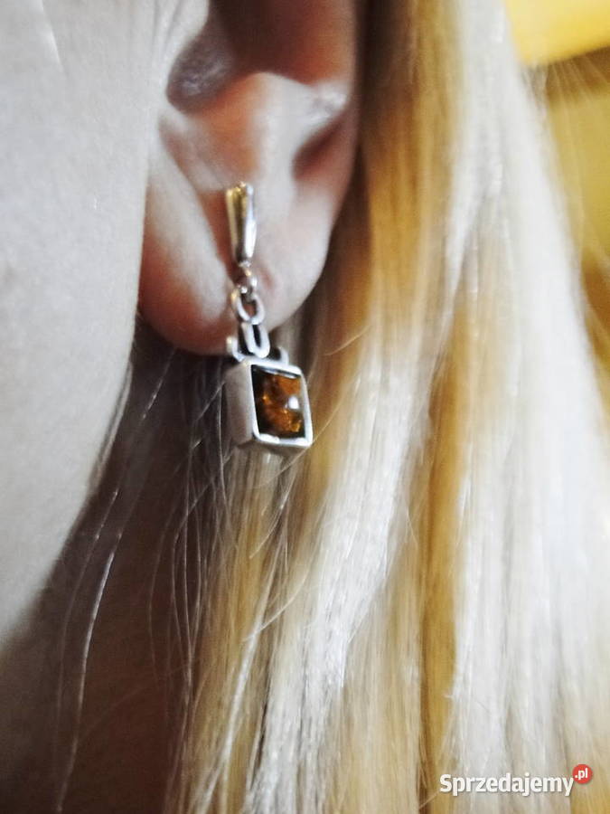 Stare kolczyki srebro i bursztyn srebro Warszawa