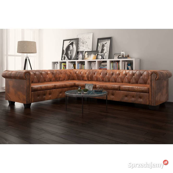 Sofa rogowa Chesterfield sześcioosobowa brązowa mazowieckie Warszawa