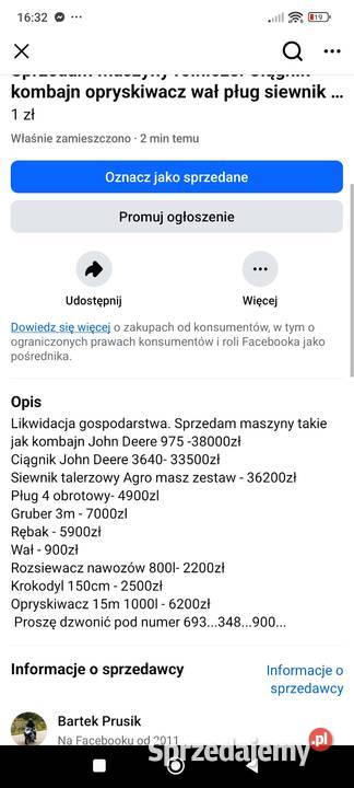 Sprzedam maszyny rolnicze Kombajn ciągnik mazowieckie Cieksyn