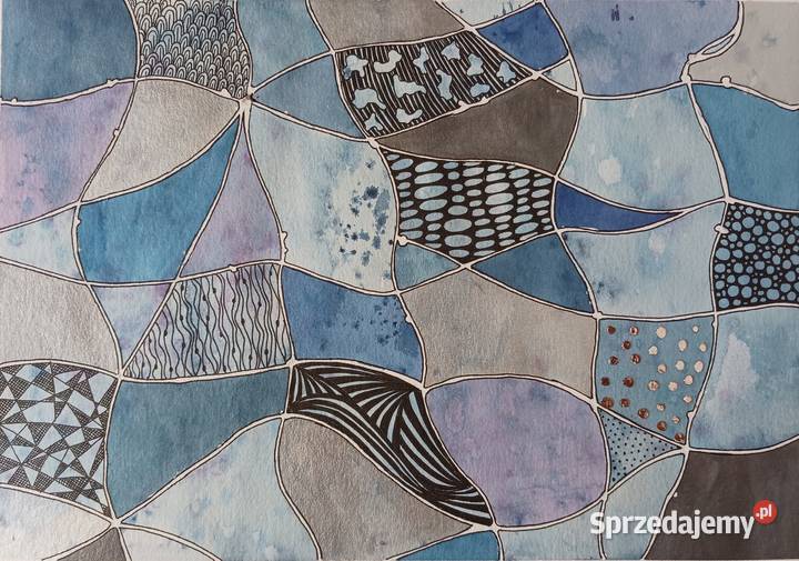 Akwarelka Obraz Niebieska Abstrakcja A4 pomorskie