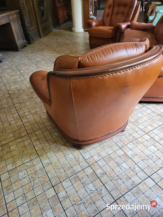 Wypoczynek skórzany kanapa 3 osobowa z dwoma