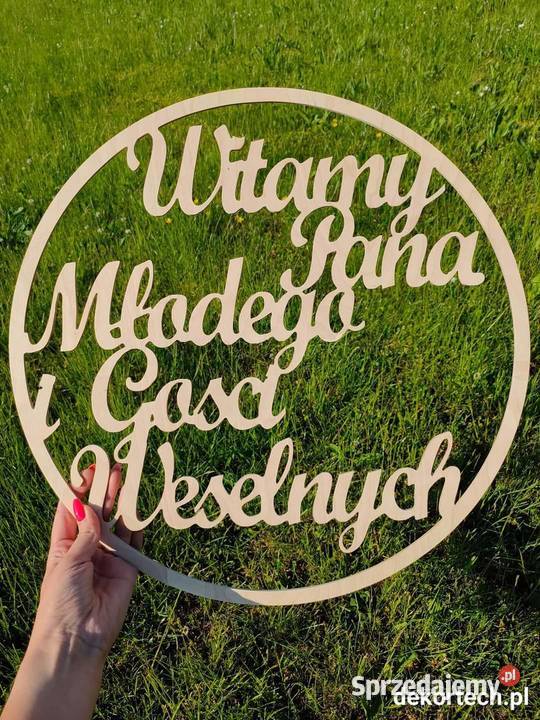 Napis powitalny w kole Witamy Pana Młodego i Chomranice