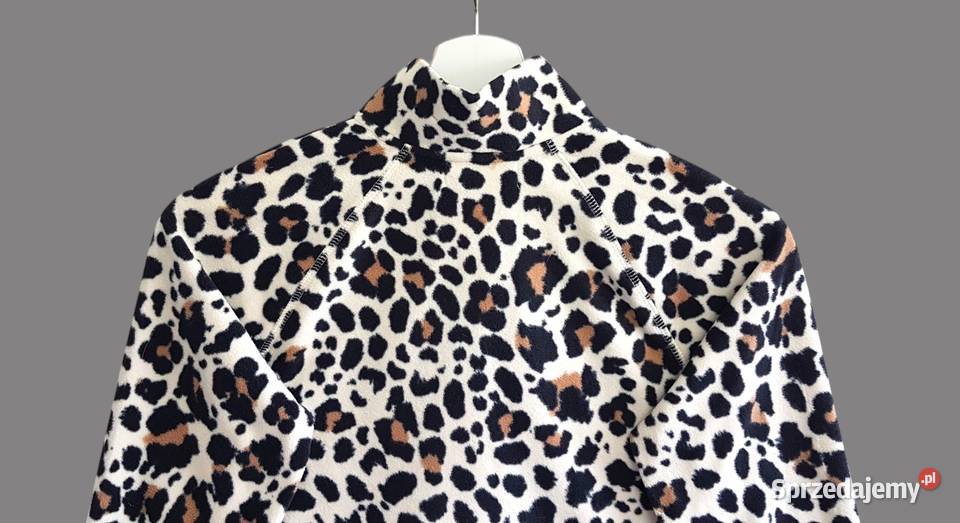 Sweter beżowoczarny w panterkę długim rękawem HM małopolskie Chrzanów