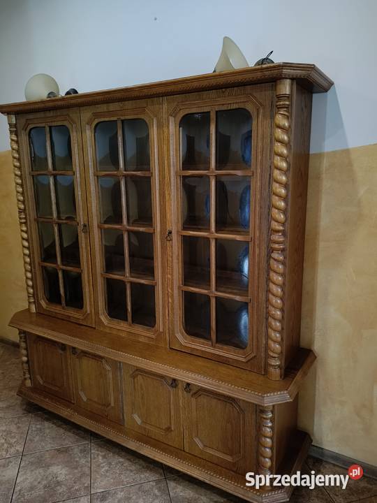 Witryna dębowa przeszklona z szafką RTV