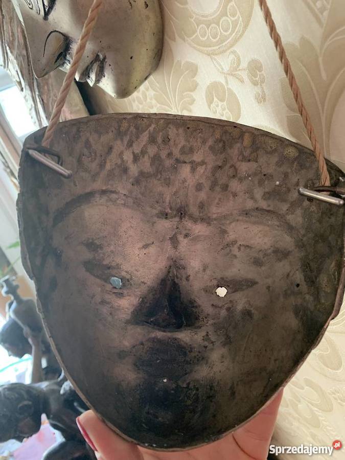 Realistyczna straszna Maska mosiężna maski Antyki, Sztuka, Kolekcje Bystrzyca Kłodzka