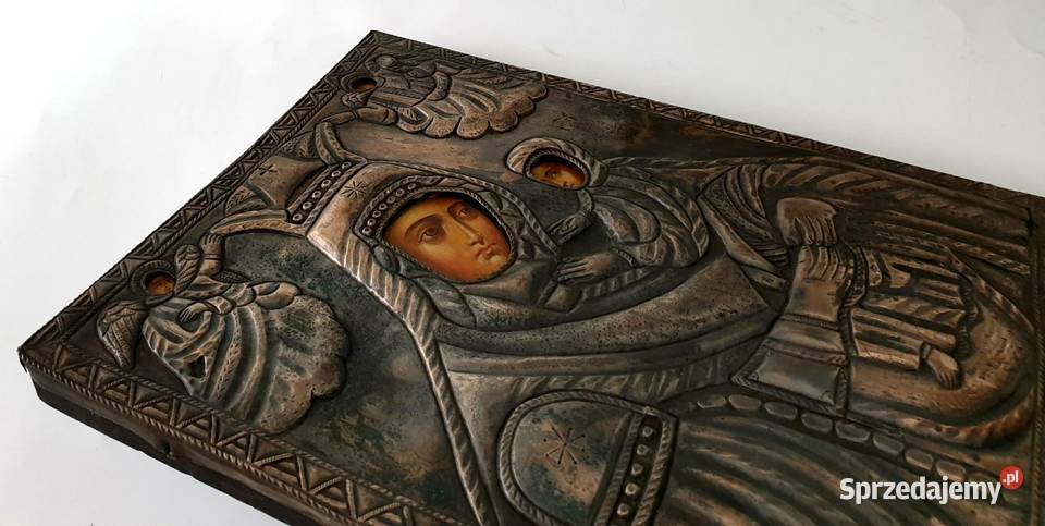 Ikona Matka Boża Hodegetria srebro XIXw 0038 Malarstwo