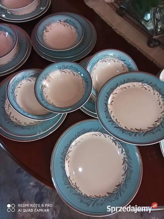 Serwis obiadowy 6 osób Błękitno złoty Elegancki Gdańsk