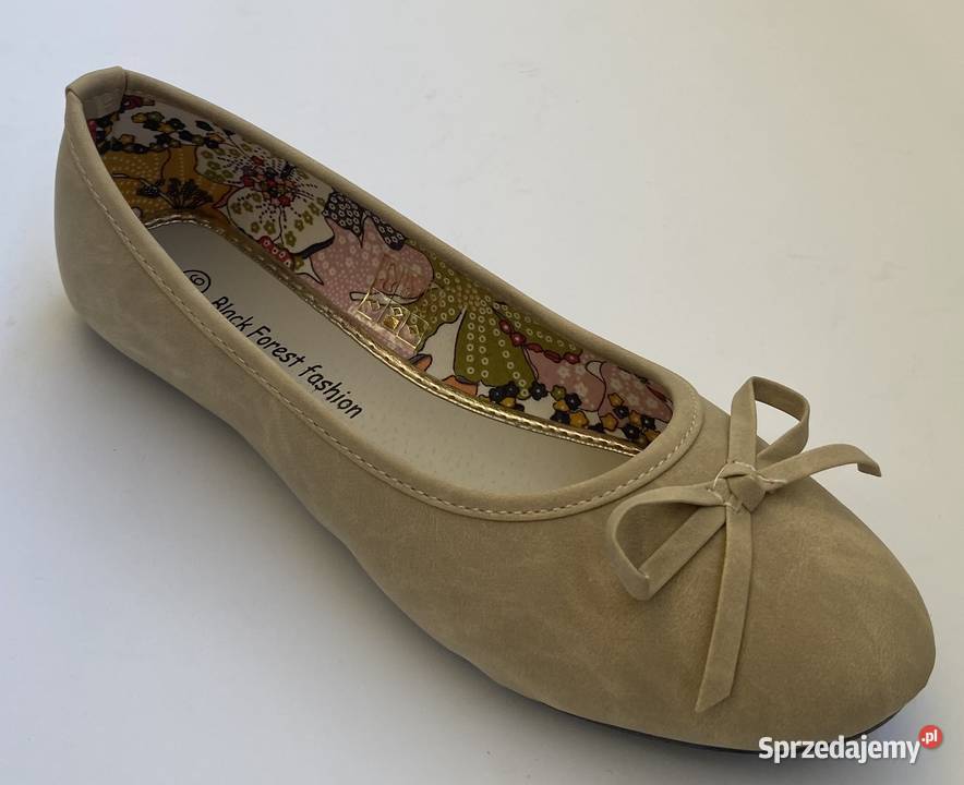 Beżowe gładkie baleriny z kokardą rozmiar 36 skóra ekologiczna Żyrardów