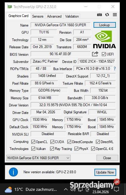NVidia GeForce GTX 1660 super AMP ZOTAC 6GB Kielce sprzedam