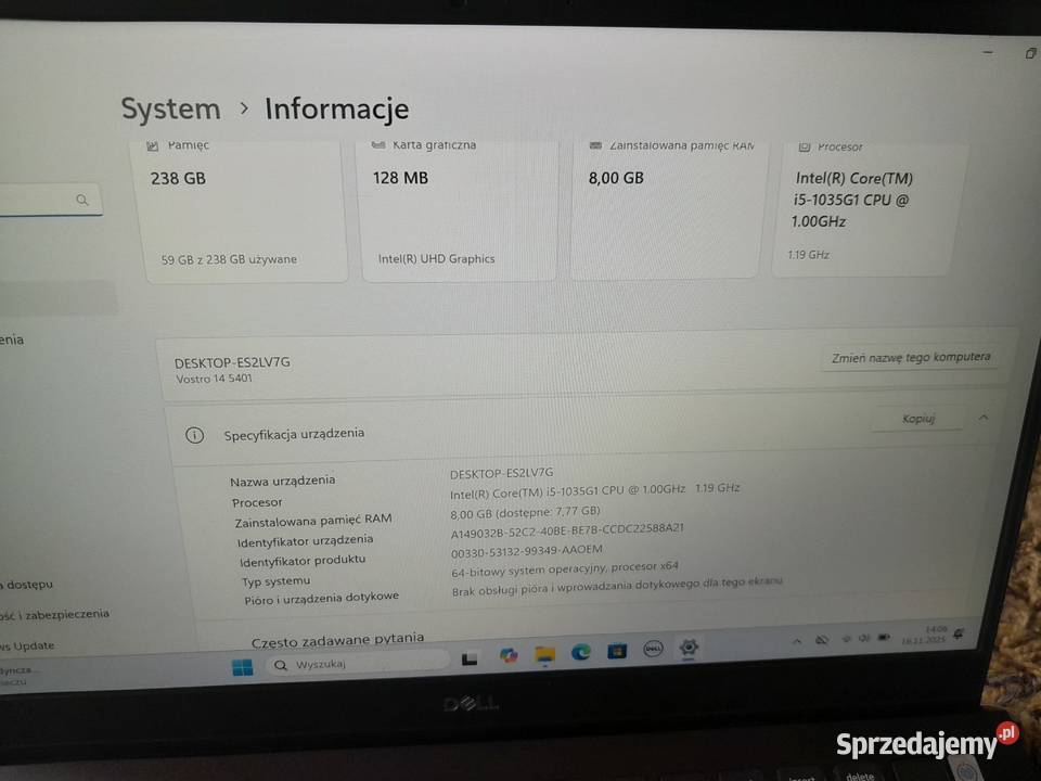 Laptop Dell Vostro 14 5401 Win11 Pro I51035G1 Wieliczka