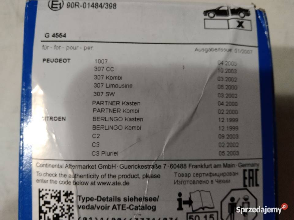 Klocki Hamulcowe PEUGEOT 307 Citroen C2C3 tył Układ hamulcowy Części samochodowe Świdnica