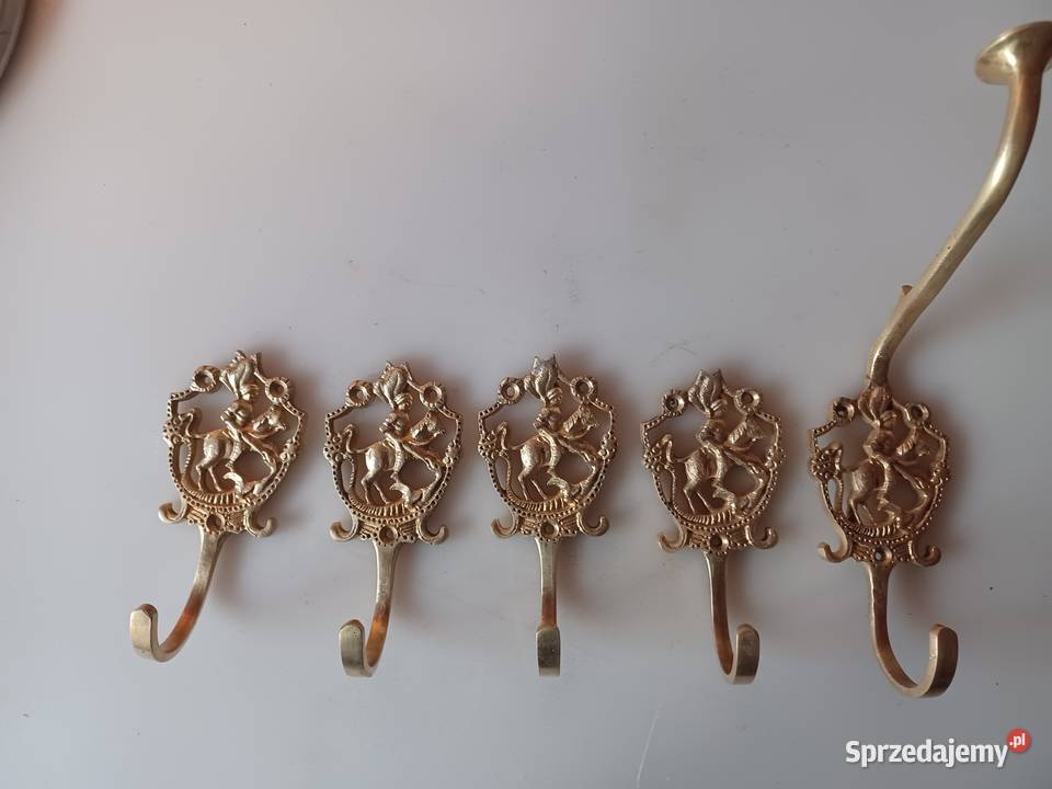Komplet pięciu wieszaków mosiężnych Poznań