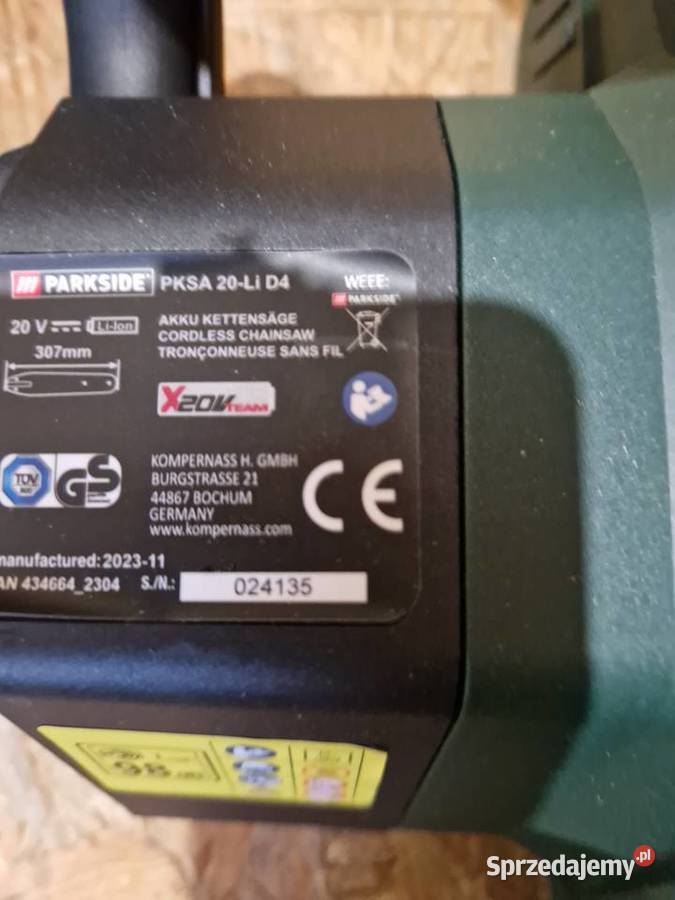 PARKSIDE Akumulatorowa piła łańcuchowa 20 V PKSA wielkopolskie Głogowa