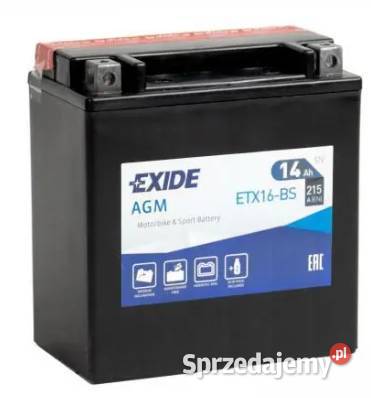 Akumulator motocyklowy EXIDE ETX16BS YTX16BS 12V kujawsko-pomorskie Bydgoszcz