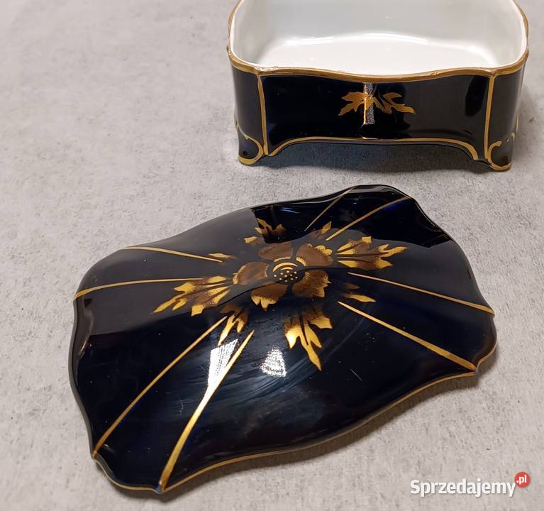 ILMENAU Echt Kobalt Puzdro Szkatuła Złota róża Porcelana i szkło Dobrzany