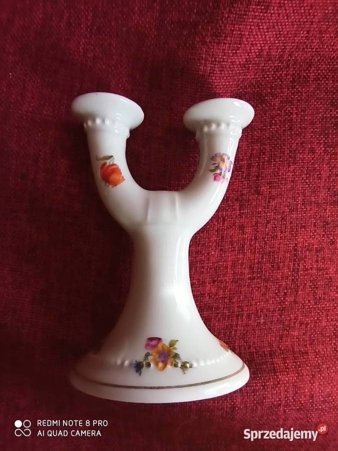 Świecznik Dresden Biała porcelana bukiecikami Gdańsk