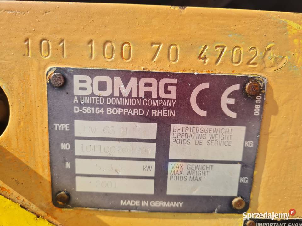 Walec prowadzony Bomag BW65 H 710 2001 Dąbrowa Tarnowska sprzedam