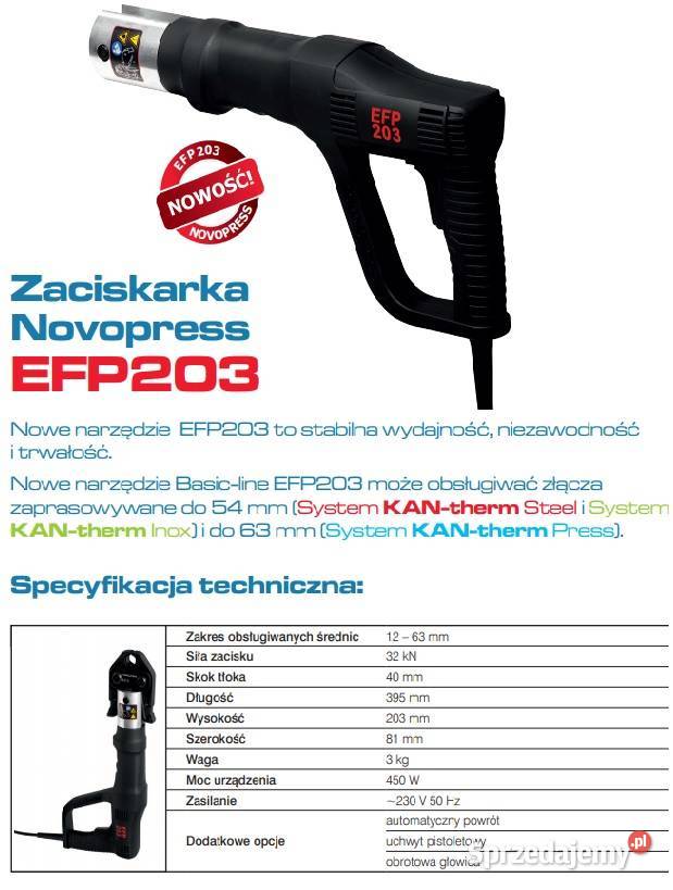 Zaciskarka novopress EFP203 z walizką 3 szczęki Elektryczne Sztabin