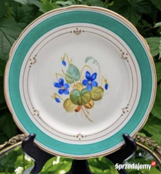 Śliczny talerz z bordiurą w kolorze Tiffany Blue Pabianice