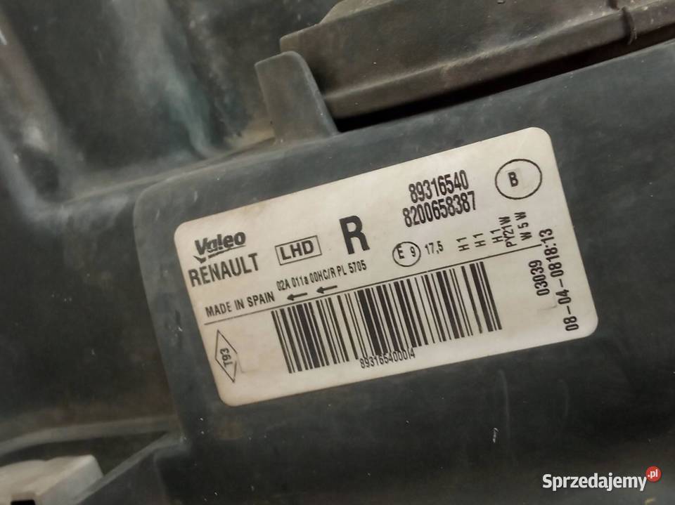 LAMPA PRZÓD PRAWA EU LIFT 8200658387 Renault sprzedam