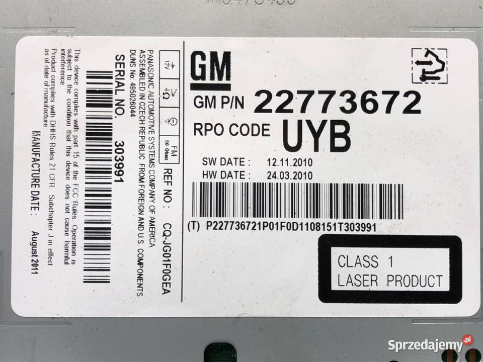 RADIO OPEL ASTRA J 22773672 0915 ODTWARZACZ podkarpackie