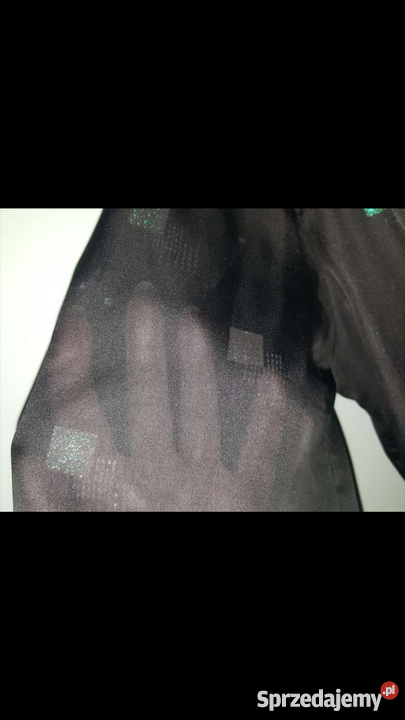 BLUZKA czarna z zielonym wzorem koszula Złotniki