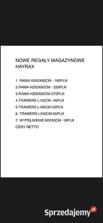 regały magazynowe PRZEMYSŁOWE NOWE H250 PÓŁKI Chełm