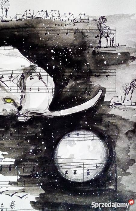 POLOWANIE NA KSIĘŻYC akwarela artystki ALaube Malarstwo Katowice sprzedam